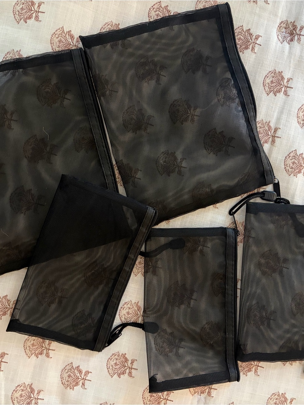Black Sheer Mesh Travel Pouches - Set of 5